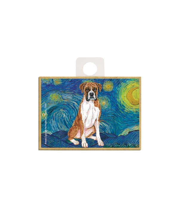 Van Gogh's Starry Night style - Boxer (uncropped ears) 2.5 x 3.5 wooden magnet