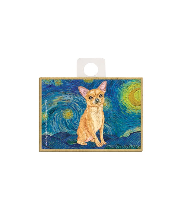 Van Gogh's Starry Night style - Chihuahua (Tan) 2.5 x 3.5 wooden magnet