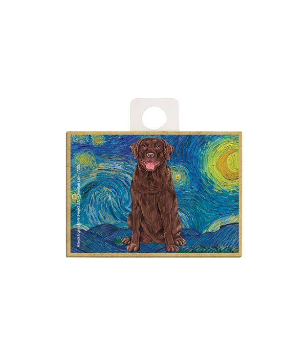 Van Gogh's Starry Night style - Chocolate Lab 2.5 x 3.5 wooden magnet