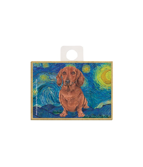 Van Gogh's Starry Night style - Dachshund (Brown) 2.5 x 3.5 wooden magnet