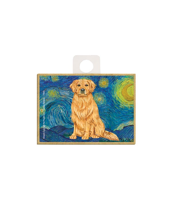 Van Gogh's Starry Night style - Golden Retriever 2.5 x 3.5 wooden magnet