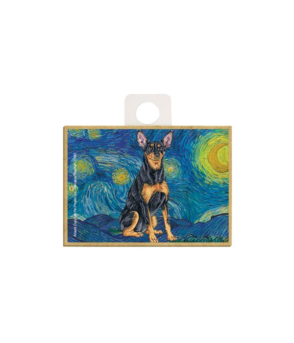 Van Gogh's Starry Night style - Miniature Pinscher 2.5 x 3.5 wooden magnet