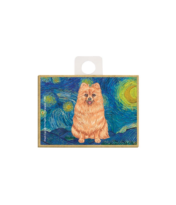 Van Gogh's Starry Night style - Pomeranian 2.5 x 3.5 wooden magnet