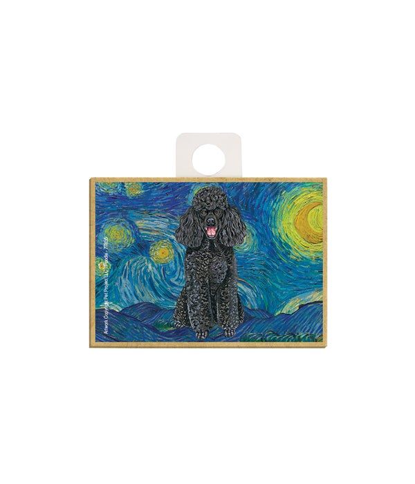 Van Gogh's Starry Night style - Poodle (Black) 2.5 x 3.5 wooden magnet