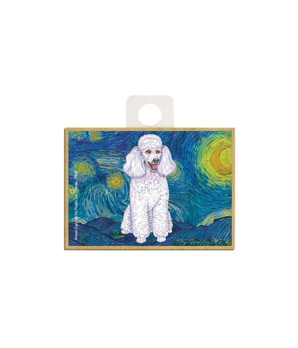 Van Gogh's Starry Night style - Poodle (White) 2.5 x 3.5 wooden magnet