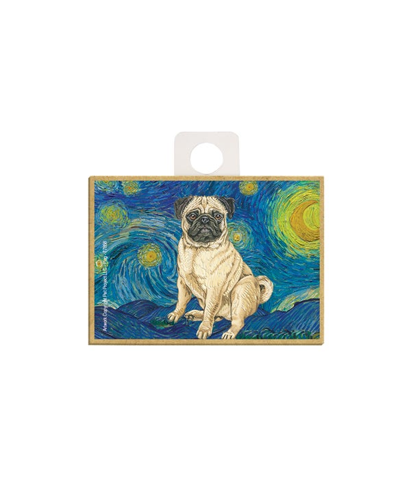 Van Gogh's Starry Night style - Pug (Brown/tan color) 2.5 x 3.5 wooden magnet