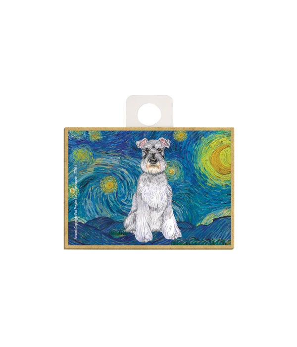 Van Gogh's Starry Night style - Schnauzer 2.5 x 3.5 wooden magnet