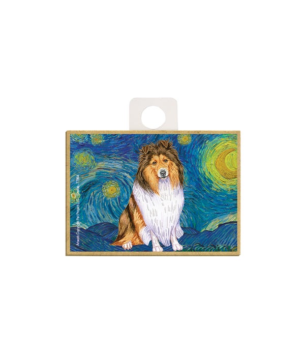 Van Gogh's Starry Night style - Sheltie 2.5 x 3.5 wooden magnet