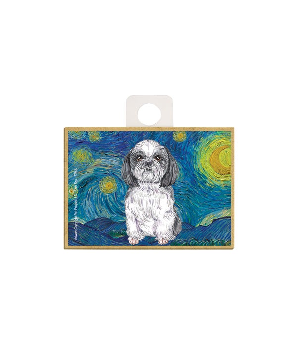 Van Gogh's Starry Night style - Shih Tzu 2.5 x 3.5 wooden magnet