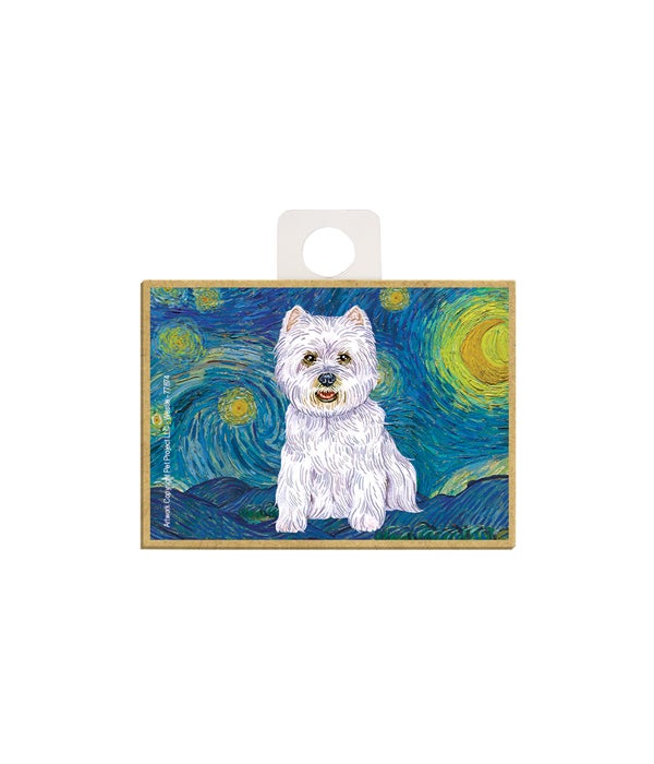 Van Gogh's Starry Night style - Westie 2.5 x 3.5 wooden magnet