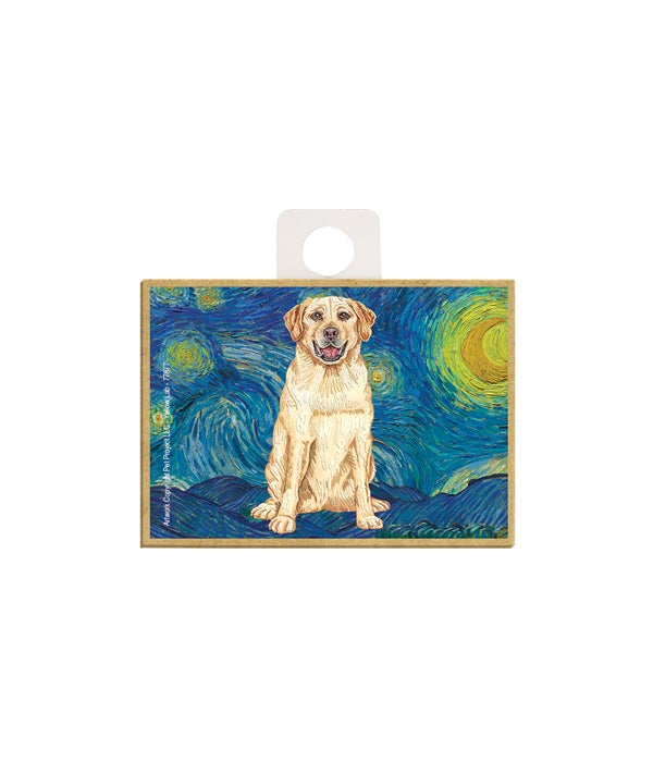 Van Gogh's Starry Night style - Yellow Lab 2.5 x 3.5 wooden magnet