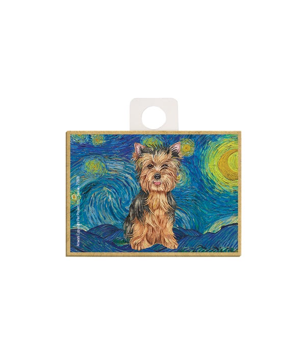 Van Gogh's Starry Night style - Yorkie 2.5 x 3.5 wooden magnet