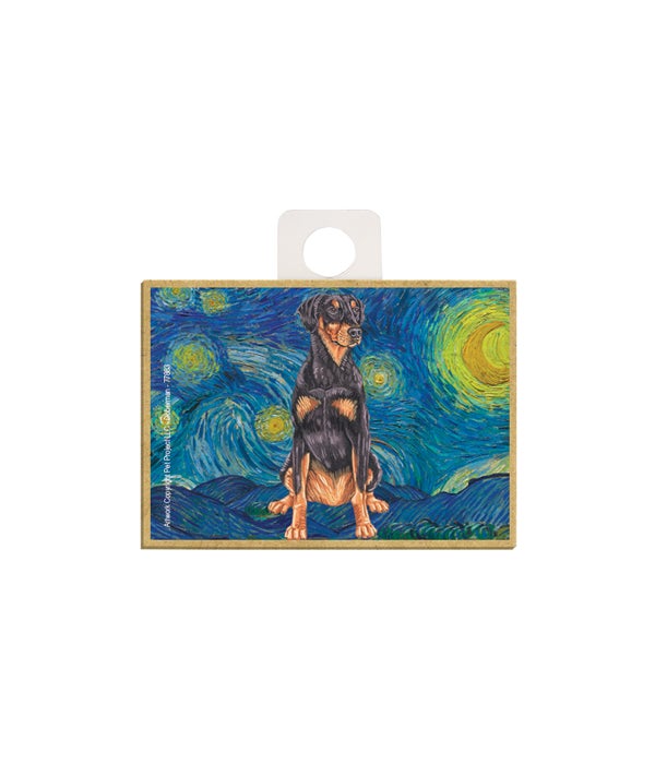Van Gogh's Starry Night style - Doberman (Black) 2.5 x 3.5 wooden magnet