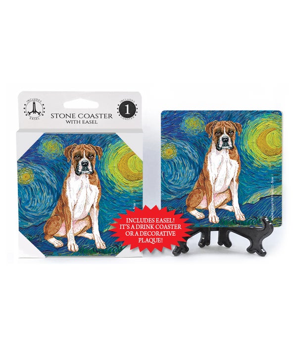 Van Gogh's Starry Night style - Boxer (uncropped ears) Coasters 1 pack
