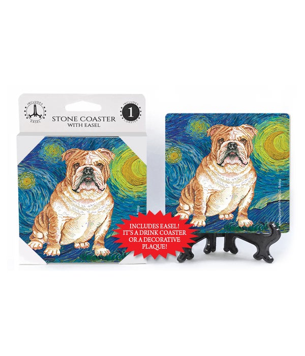 Van Gogh's Starry Night style-Bulldog 1 pack stone coasters