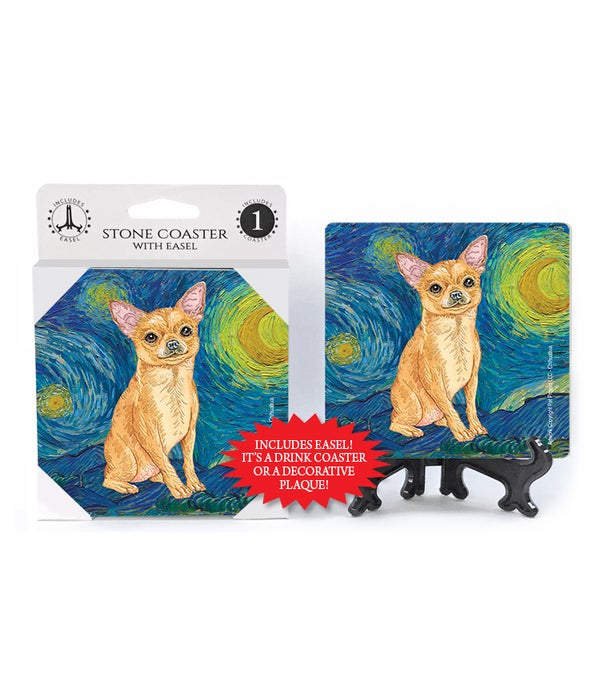 Van Gogh's Starry Night style-Chihuahua 1 pack stone coasters