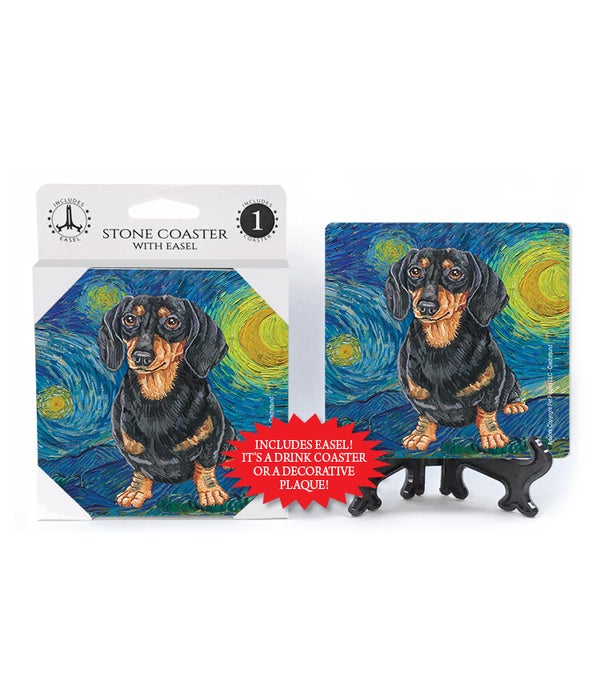 Van Gogh's Starry Night style - Dachshund (Black and Tan) Coasters 1 pack