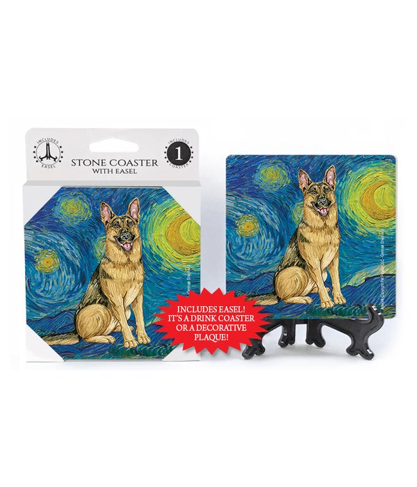 Van Gogh's Starry Night style - German Shepherd Coasters 1 pack