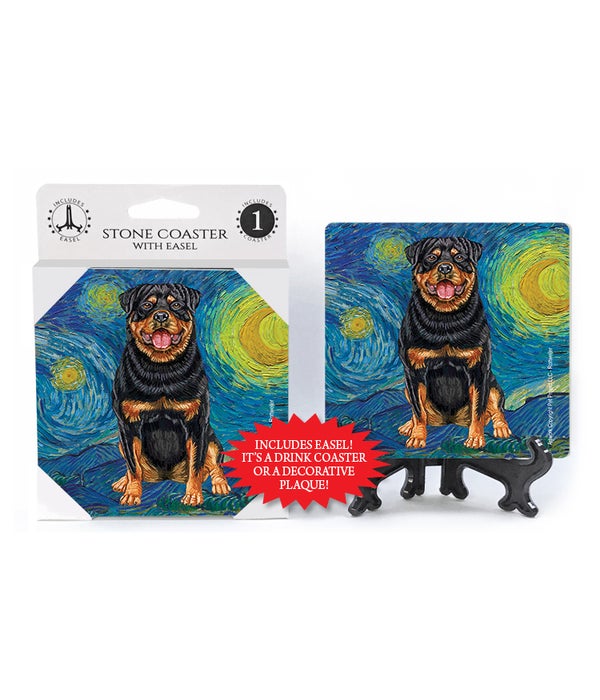 Van Gogh's Starry Night style-Rottweiler 1 pack stone coasters