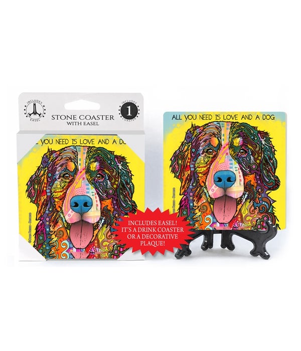 Bernese-All you need is love and a dog -1 pack stone coaster