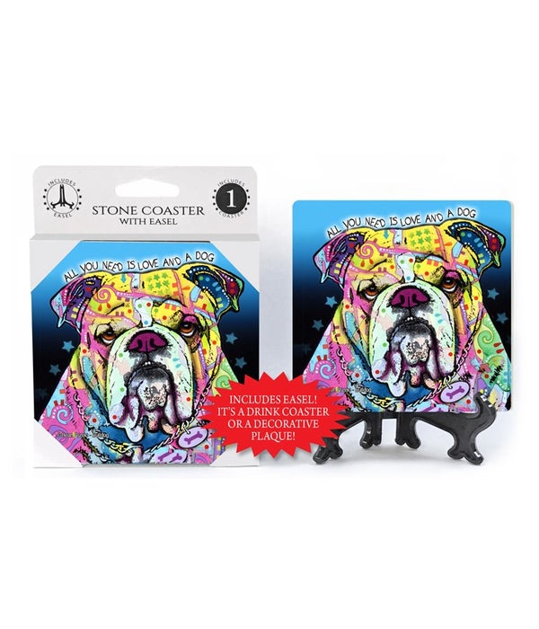 Bulldog-All you need is love and a dog -1 pack stone coaster