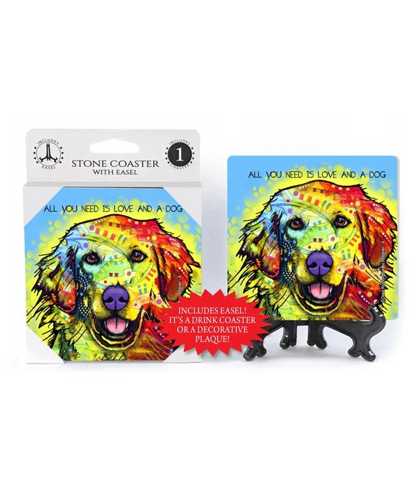 Golden Retriever-4-All you need is love and a dog -1 pack stone coaster