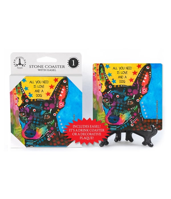 Miniature Pinscher-All you need is love and a dog -1 pack stone coaster