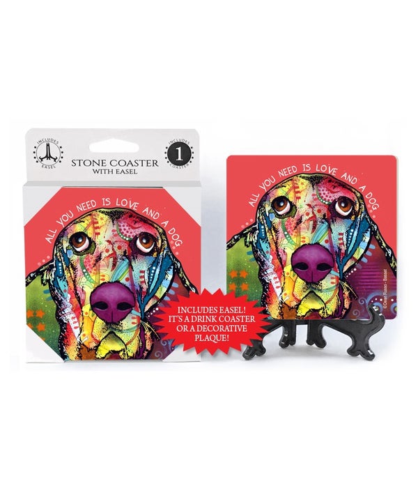 Basset Hound-All you need is love and a dog -1 pack stone coaster