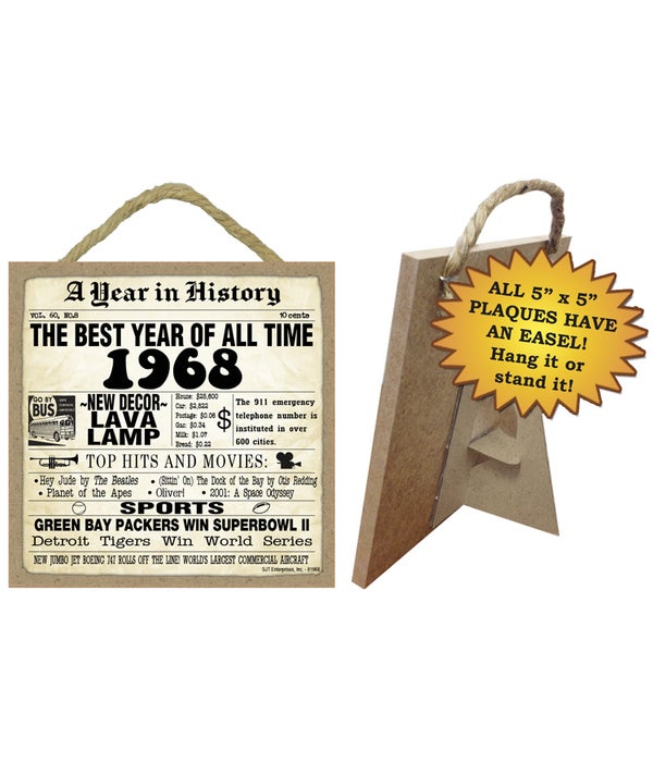 1968 A Year in History Plaques 5x5 sign