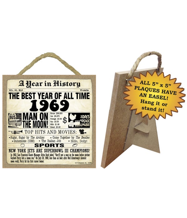 1969 A Year in History Plaques 5x5 sign