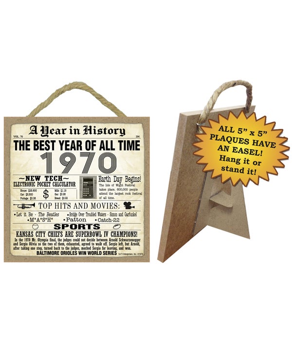 1970 A Year in History Plaques 5x5 sign