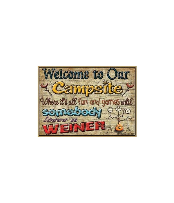 Welcome to our campsite-fun and games-Wood Magnet