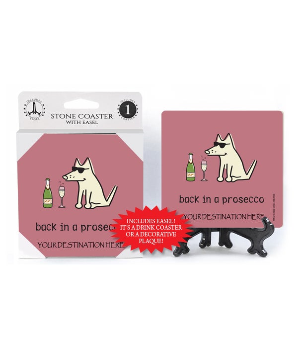 Back in a prosecco-wine bottle and glass-1 pack stone coaster