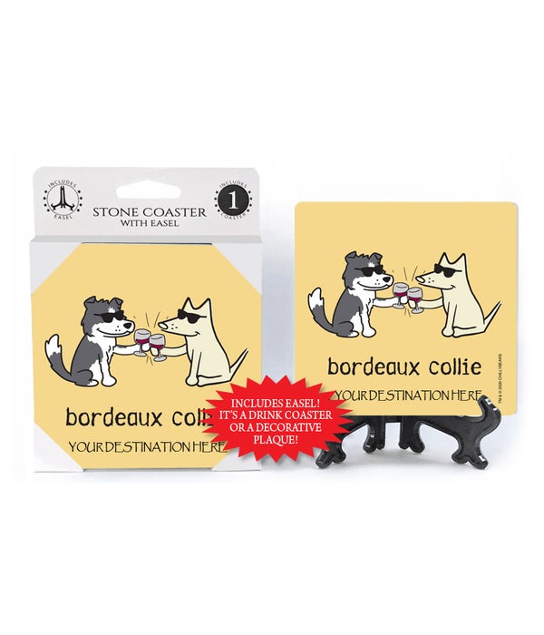 Bordeaux Collie-cheers with wine-1 pack stone coaster