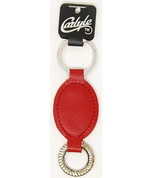 Red Oval Shaped Carlyle Leather Key Ring