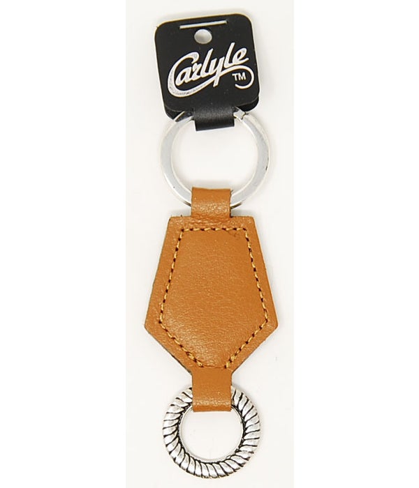 Tan Pentagon Shaped Carlyle Leather Key Ring