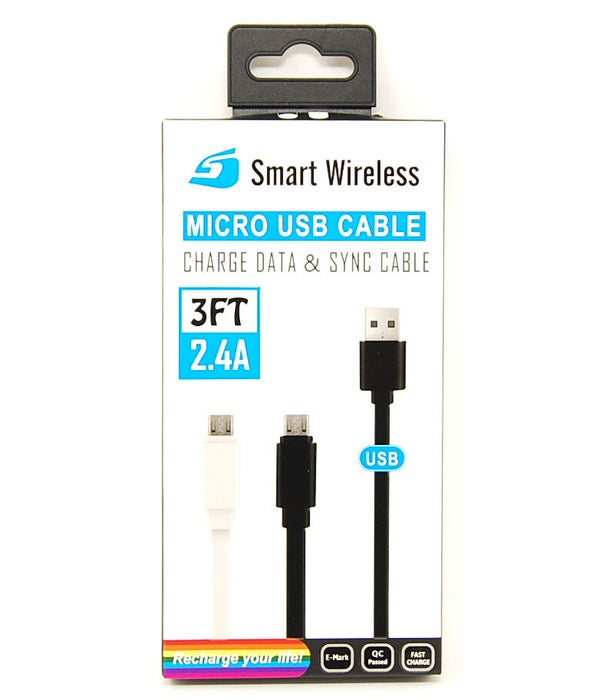 Micro USB 3FT 2.4A Cable