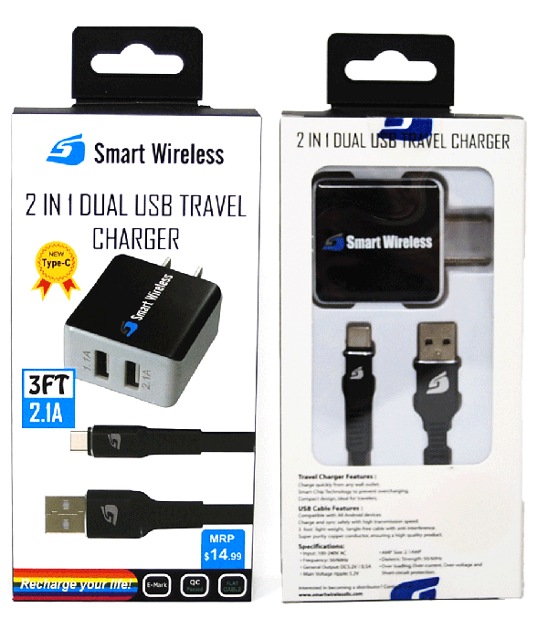 Type C / USB Cable & Dual home charger 2.1A