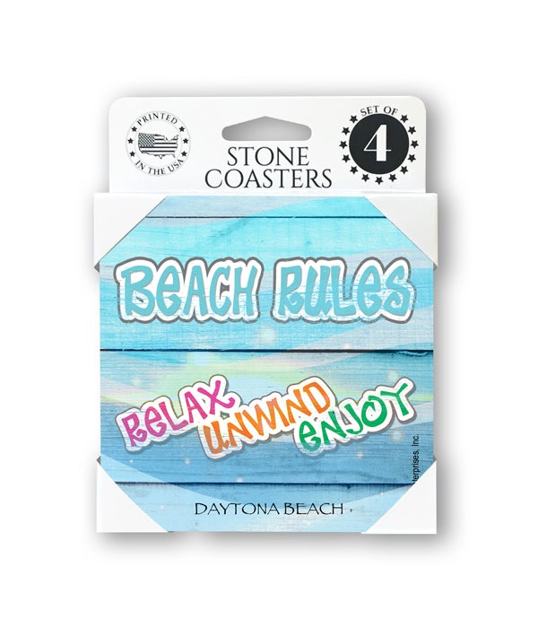 Beach rules-relax-unwind-enjoy-4 pack stone coasters