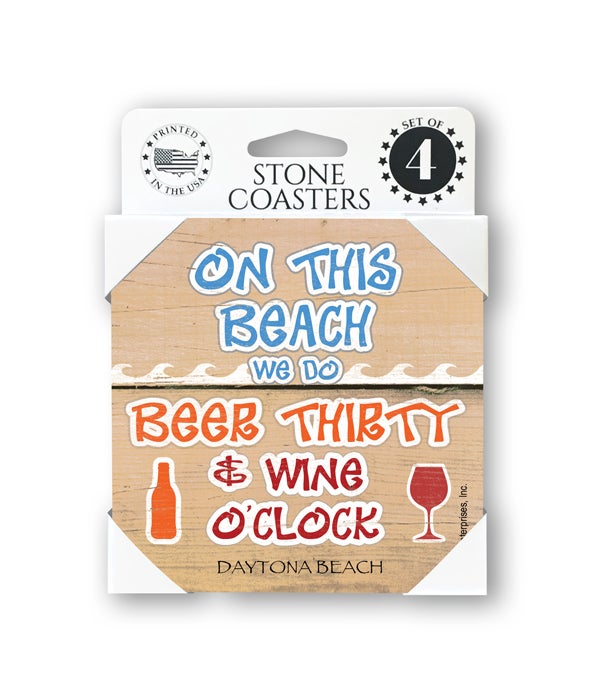 On this beach we do beer thirty and wine o'clock-4 pack stone coasters