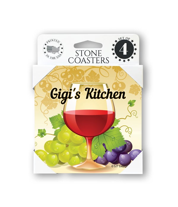 Gigi's Kitchen (wine glass and grapes) Coasters 4 pack