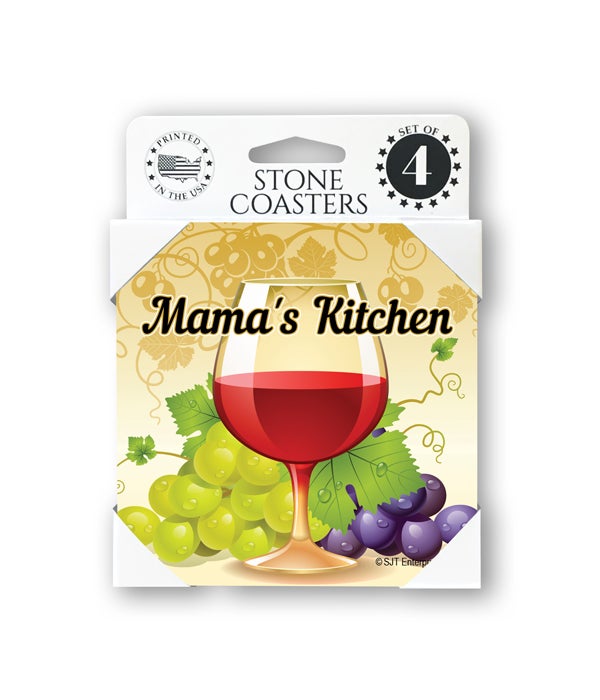 Mamaâ€™s Kitchen (wine glass and grapes) Coasters 4 pack