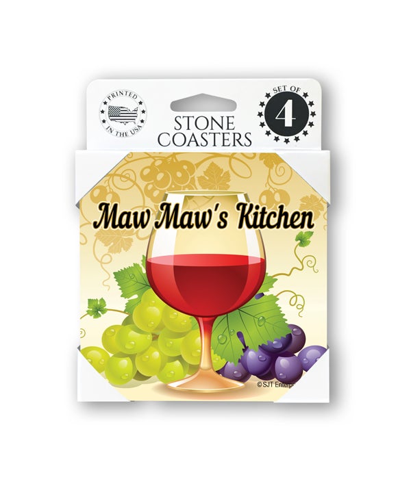 Maw Mawâ€™s Kitchen (wine glass and grapes) Coasters 4 pack