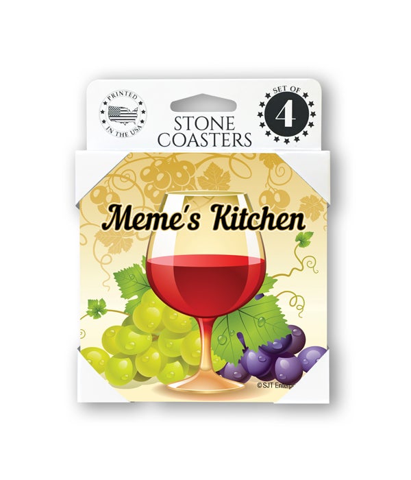 Memeâ€™s Kitchen (wine glass and grapes) Coasters 4 pack