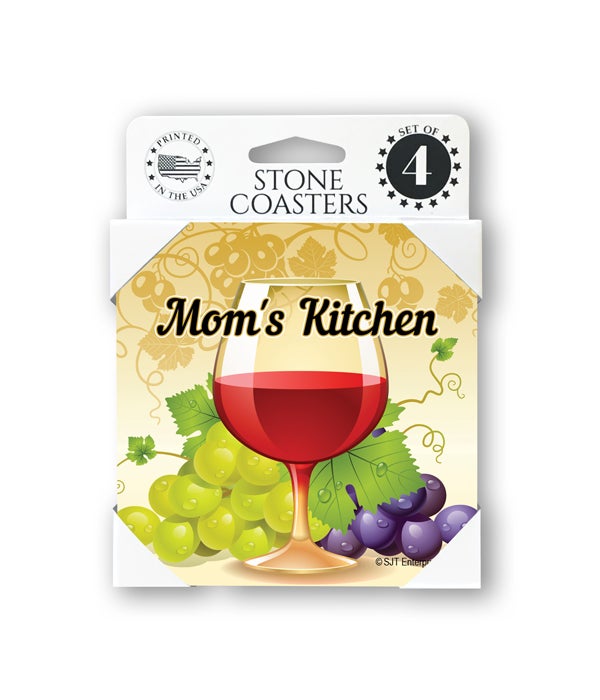 Momâ€™s Kitchen (wine glass and grapes) Coasters 4 pack