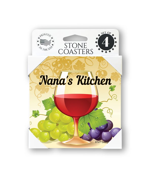 Nanaâ€™s Kitchen (wine glass and grapes) Coasters 4 pack