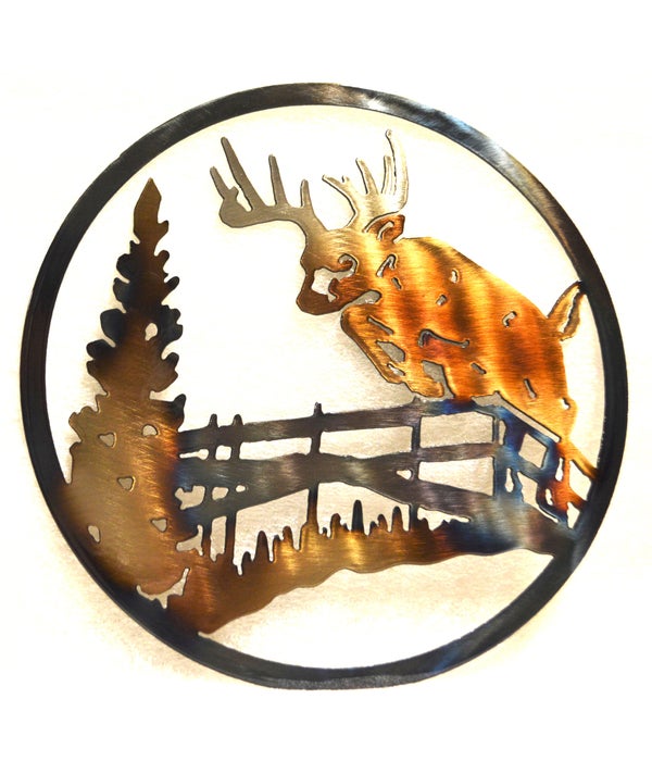 DEER JUMPING FENCE-9-IN Round Art