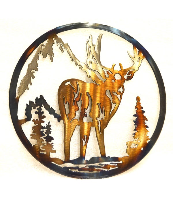 Deer with Mountains-9-IN Round Art