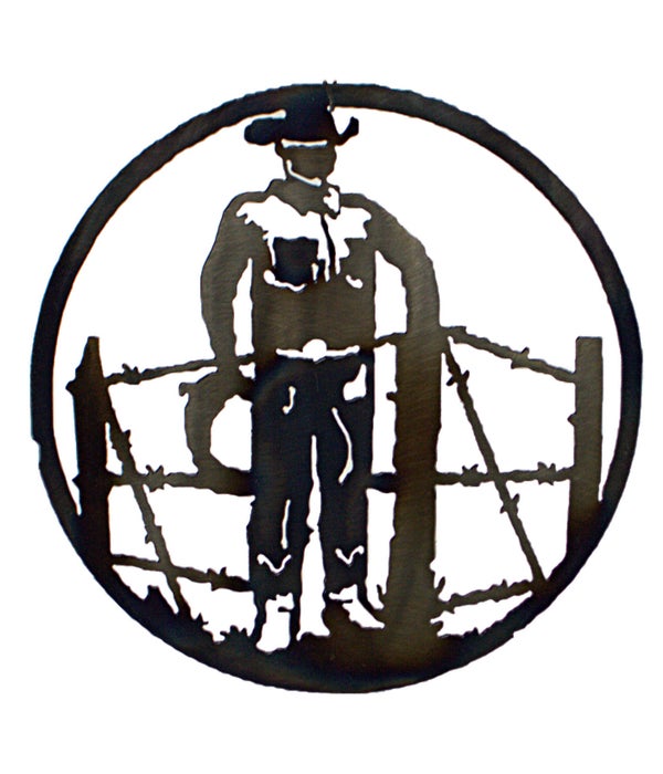 COWBOY AT FENCE-9-IN Round Art