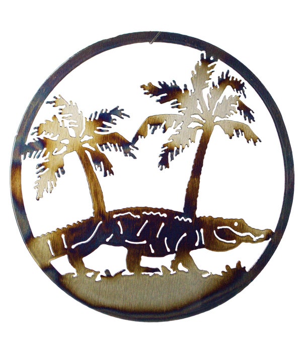 Gator with Palm Tree-9-IN Round Art
